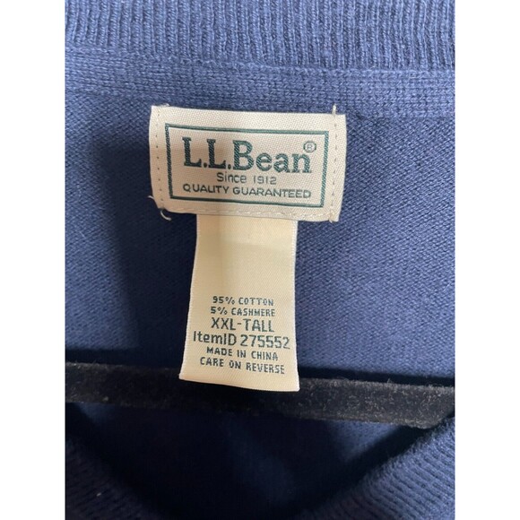 LL Bean Sweater Mens XXL Tall 2XLT V Neck Navy Blue Cotton Cashmere - Picture 3 of 8